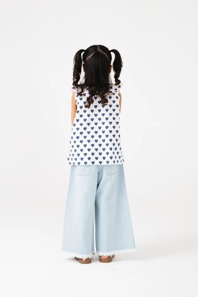 White Heart Printed Button Top