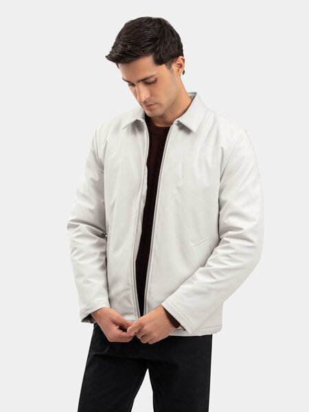 Brumano Mens RTW Solids Poly Jacket Suit Ash White With Collar Winter Collection