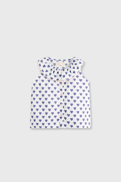 White Heart Printed Button Top