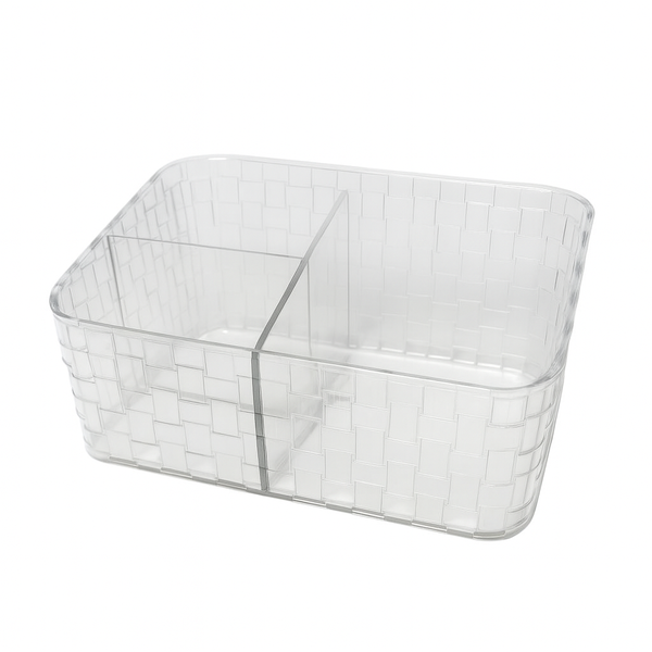 Clear Acrylic Cosmetic Organizer – Woven Design Storage Box with Compartments