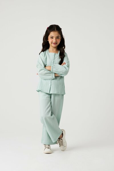 Girls Mint Textured Cotton Co-ord Set