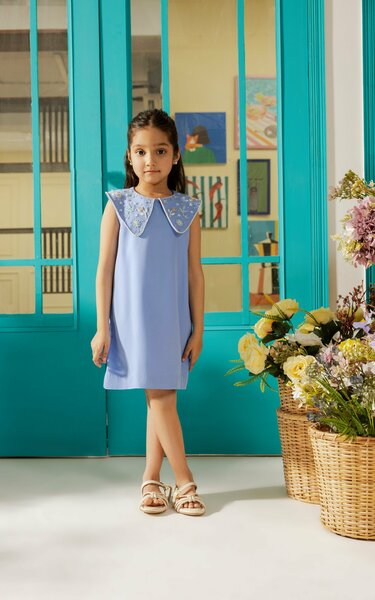 Gelato | A-line cotton blend dress with floral hand-embroidered collar