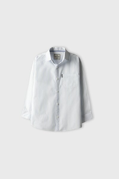 Boys White & Sky Striped Cotton Shirt