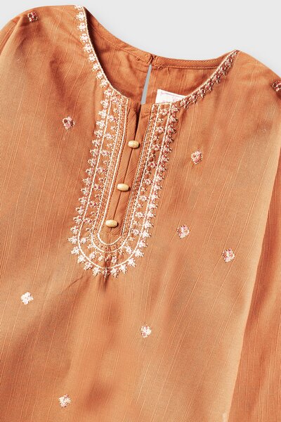 Rust Artisan Embroidered Kurta Shalwar - 2pc