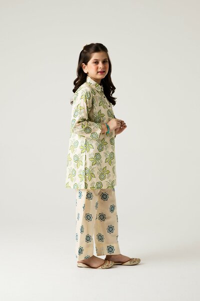 Off-White Printed Kurta Shalwar - 2pc