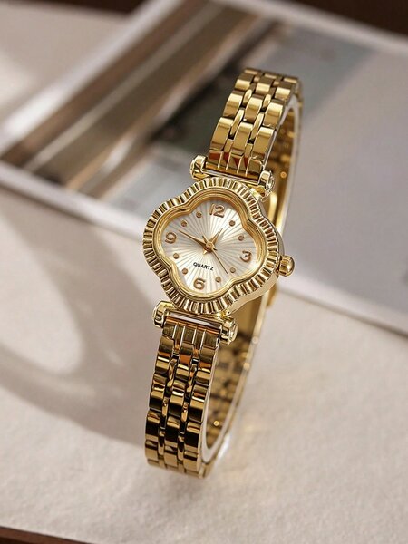 Shein - Vintage Women'S Quartz Watch, Exquisite Luxury Floral-Shaped Small Dial