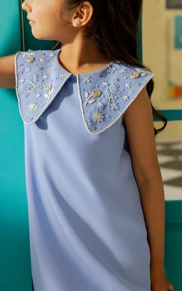 Gelato | A-line cotton blend dress with floral hand-embroidered collar
