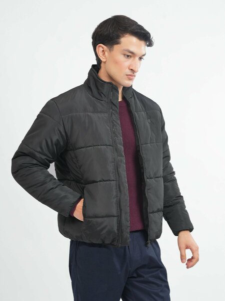 Brumano Mens RTW Solids Poly Jacket Black Puffer Jacket Winter Collection