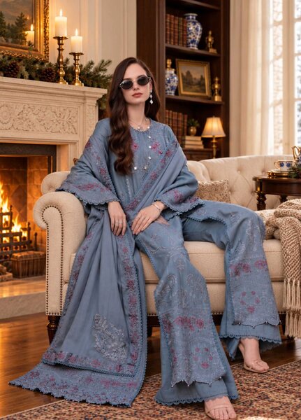 Noor Pashmina Shawl by Saadia Asad Unstitched Embroidered Khaddar 3 Piece Suit SA26UNW D9 - Winter Collection