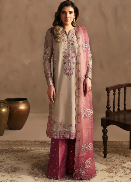 Xenia Formals Unstitched Embroidered Koraen Silk 3 Piece Suit XF26UF D-1 TAEEN - Festive Collection