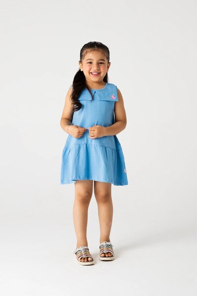 Sky Petal Collared Jersey Frock