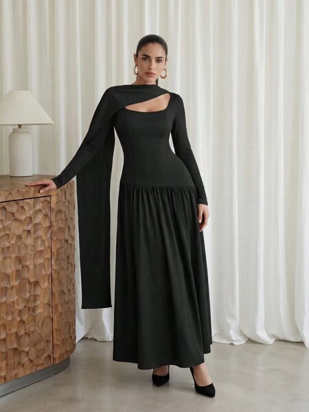Women's Elegant Solid Color Dress with Sash
