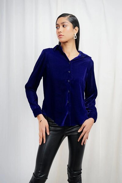 VYBE - x Munib Nawaz - Velvet Button Shirt-Blue