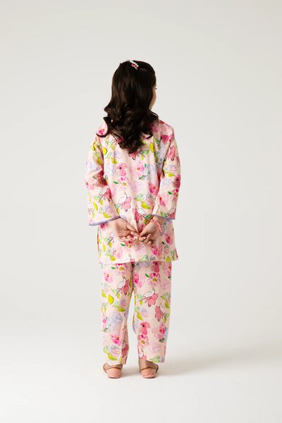 Soft Floral Pink Kurta Shalwar - 2pc