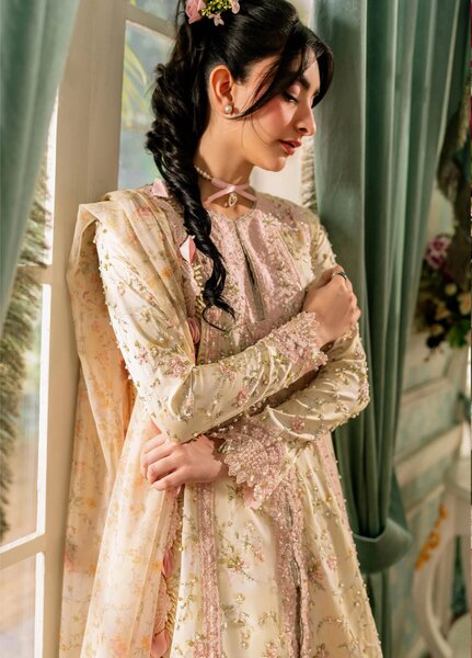 Luxe by Qalamkar Unstitched Embroidered Charmeuse Silk 3 Piece Suit QLK26UL Solene QSL-03 - Festive Collection