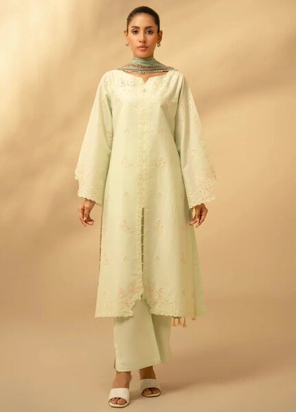 Zouj Chikankari Lawn Suits Unstitched 3 Piece ZJ25CL D-01 Pistachio Essence - Summer Collection