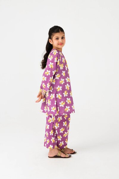 Purple Printed Casual Kurta Set - 2pc