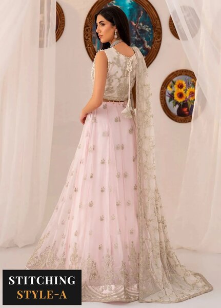 Maheer by Zarif Embroidered Net Suits Unstitched 3 Piece ZR25UF ZMU 01 Pearl - Formals Collection
