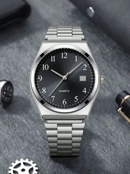 Shein - 1pc LUCKYFOX Minimalist Retro Steel Band Small Square Calendar Watch