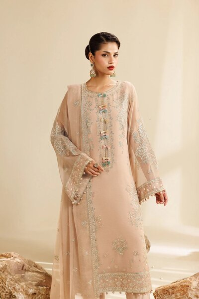 Sireine by Alizeh Fashion Unstitched Embroidered Chiffon 3 Piece Suit AF26UCS AF-CH-2288-DUNE - Festive Collection