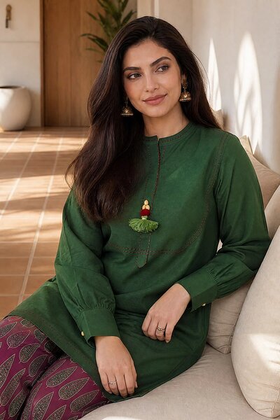 Khaddar Slub Block Printed Co-Ord Set With Embroidered