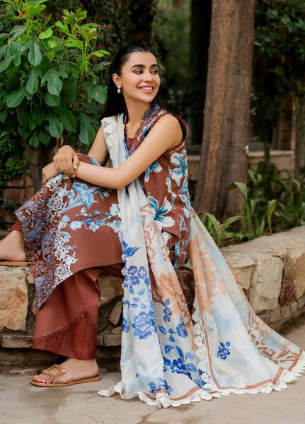 Meraki by Asifa and Nabeel Unstitched Embroidered Lawn 3 Pcs Suit AN26UM MSSL-08 sun kissed sand - Summer