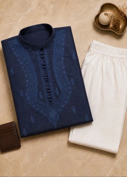 TGM Mens RTW Chikankari Chikankari Kurta Pajama Suit Vian Blue Festive Collection