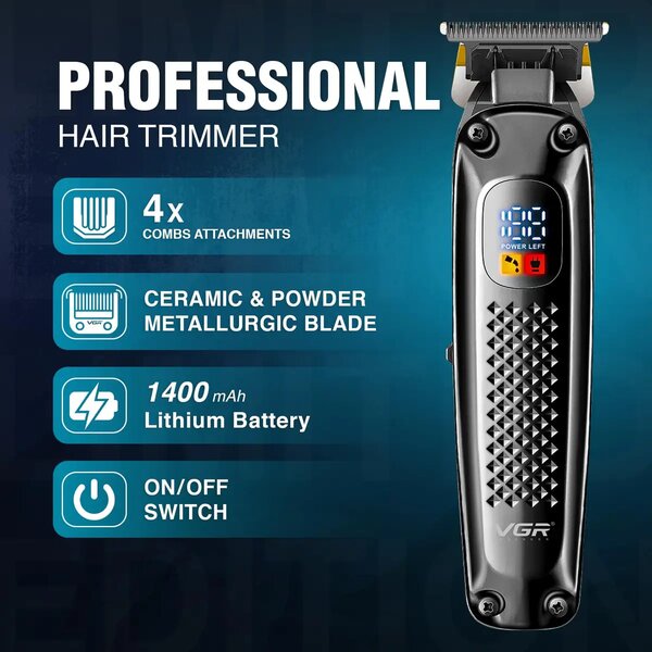 VGR - Limited Edition Professional Hair Clipper,Trimmer For Men With Digital Led Display,4 Cutting Combs