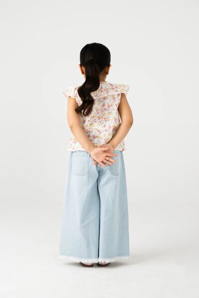 White Cotton Floral Button Top