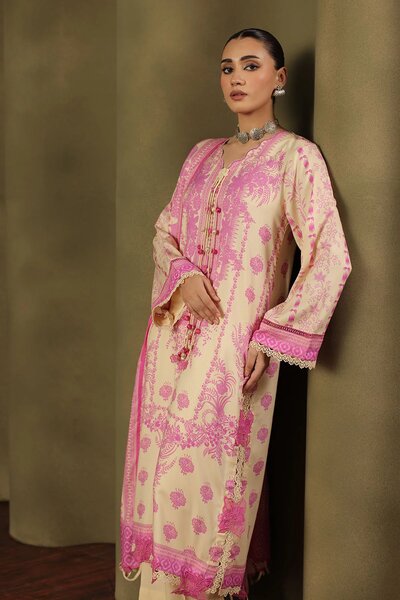 3 Piece Printed Crepe Dobby Suit
