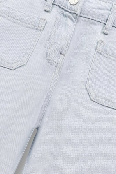 Girls Light Blue Frayed Wide-Leg Jeans