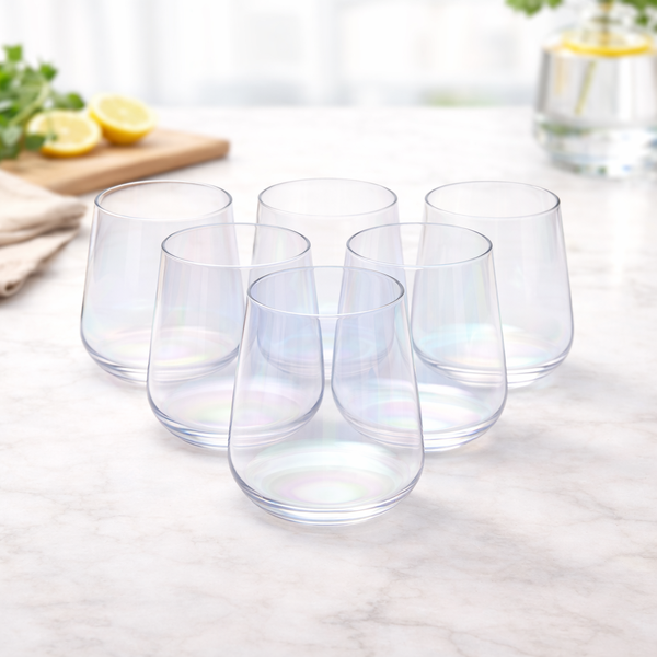 6Pcs Tumbler Set – 410ml Iridescent Stemless Drinking Glasses