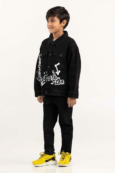 Toddler Boy Jet Black Collared Denim Jacket