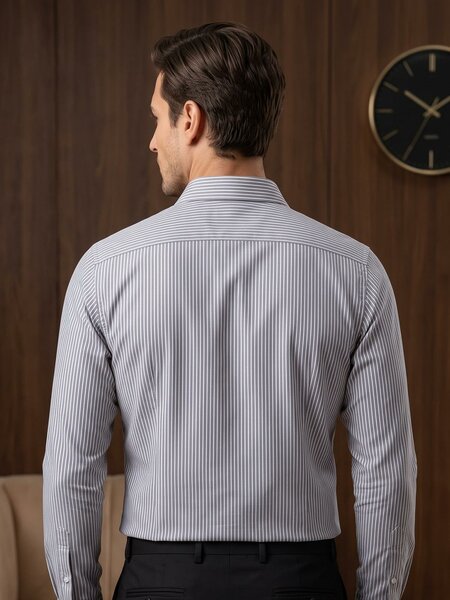 White & Black Striped, Classic Edition, Cutaway Collar Men’s Formal Shirt (FS-3083)