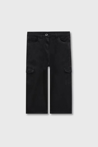 Girls Trending Black Wide-Leg Twill Pants