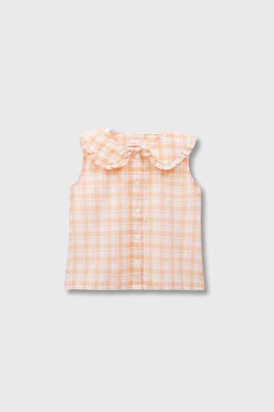 Coral Plaid Cotton Top