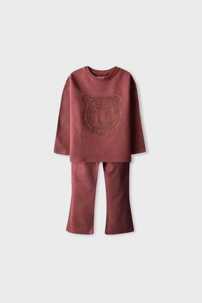 Girls Tiger Choco Maroon Terry Co-ord Set