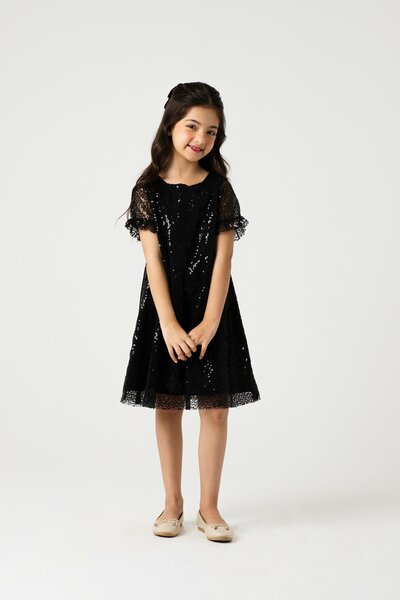 Black Sequin A-Line Dress