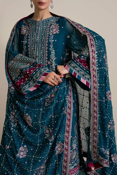 Xenia Formals Unstitched Embroidered Chiffon 3 Piece Suit D-05 Yona - Festive Collection
