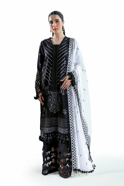 3 Piece Embroidered Lawn Suit with Borders and Denting Dupatta