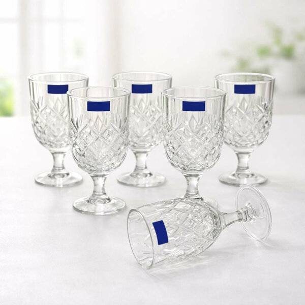 Diamond Cut Crystal Glass Goblets – Set of 6