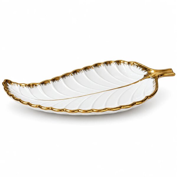 Single Leaf Platter – White & Gold