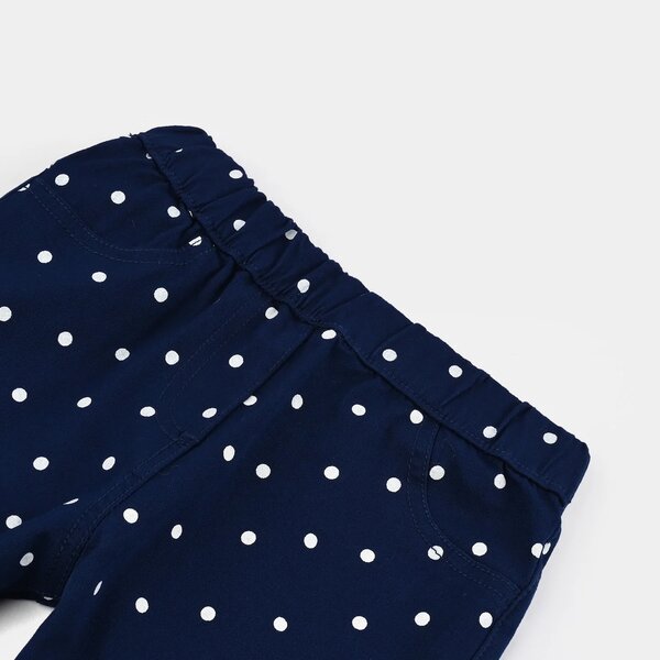 Girls Polka Dot Cotton Twill Jeggings – Navy