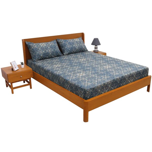 Azure Blue Double Bed Sheet – 96 x 102 Inches | Elegant Patterned Design, Soft Finish & Premium Comfort