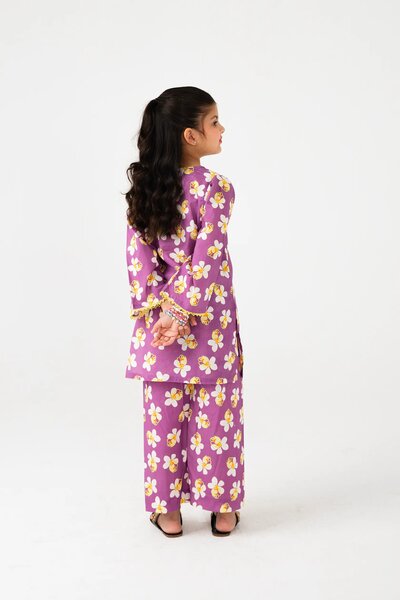 Purple Printed Casual Kurta Set - 2pc