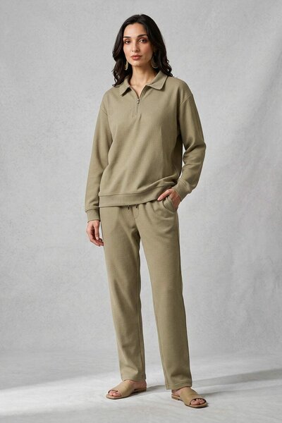 Max 21 Women's Waffle Zipper Co-Ord Set