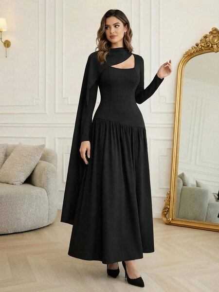 Women's Elegant Solid Color Dress with Sash