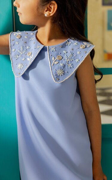 Gelato | A-line cotton blend dress with floral hand-embroidered collar