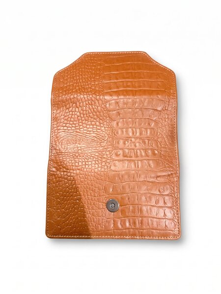 Leather Long Crocodile Wallet 3 Folds Peach