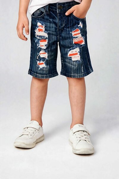 TI Boy's Contrast Distressed Denim Shorts